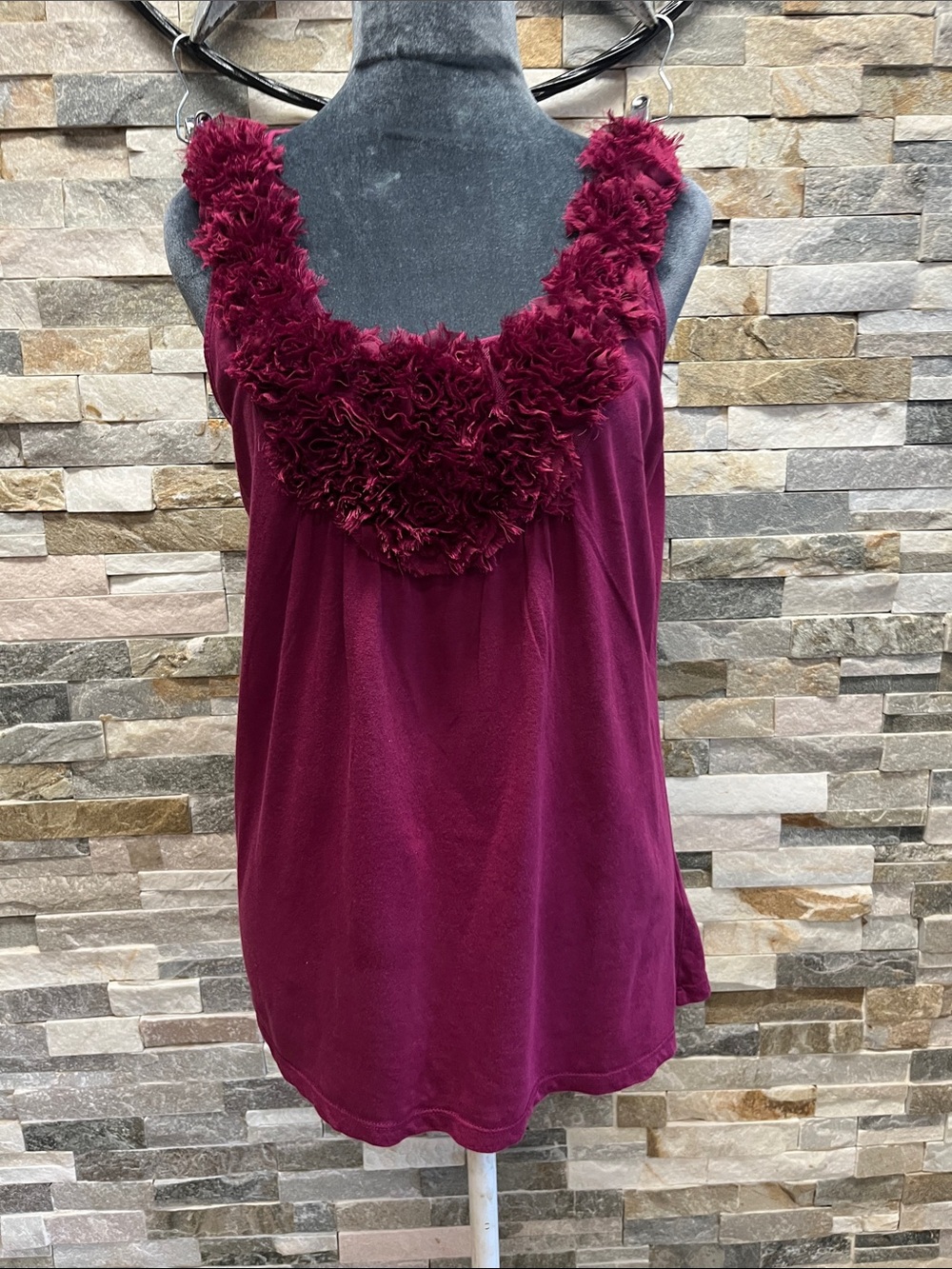 Elle Burgundy Ruffled Trim Sleeveless Camisole